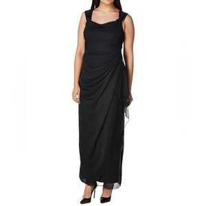 Alex Evenings Long Cold Shoulder Dress Black Size 10 Evening Gown Cowl Neck NWT